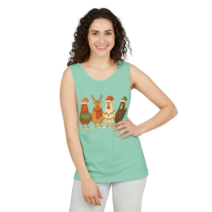 Holiday Bird Tank Top - Cute Christmas Chickens in Sweaters & Santa Hats