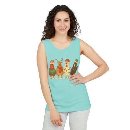 Holiday Bird Tank Top - Cute Christmas Chickens in Sweaters & Santa Hats