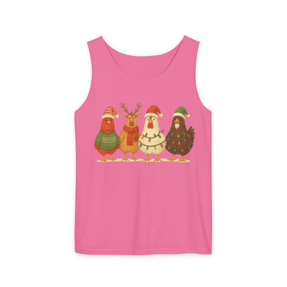 Holiday Bird Tank Top - Cute Christmas Chickens in Sweaters & Santa Hats