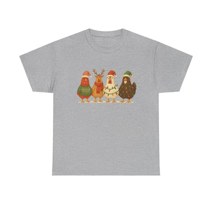 Christmas Chickens Holiday T‑Shirt — Festive Farmyard Birds in Santa Hats
