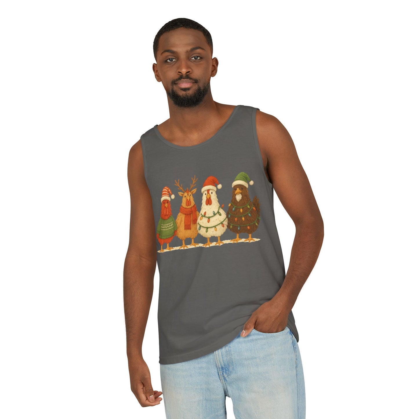 Holiday Bird Tank Top - Cute Christmas Chickens in Sweaters & Santa Hats