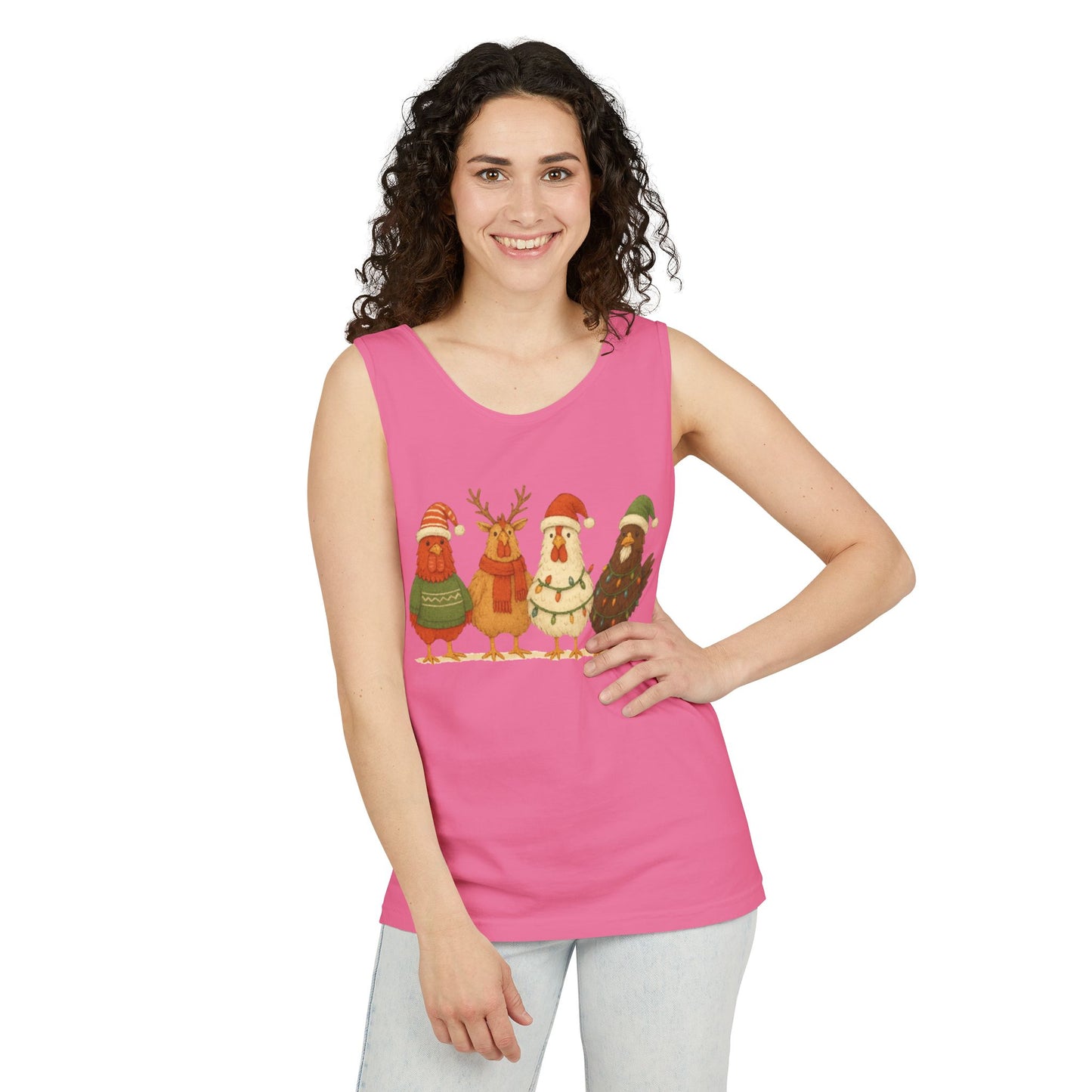 Holiday Bird Tank Top - Cute Christmas Chickens in Sweaters & Santa Hats