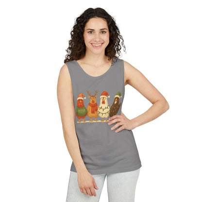 Holiday Bird Tank Top - Cute Christmas Chickens in Sweaters & Santa Hats