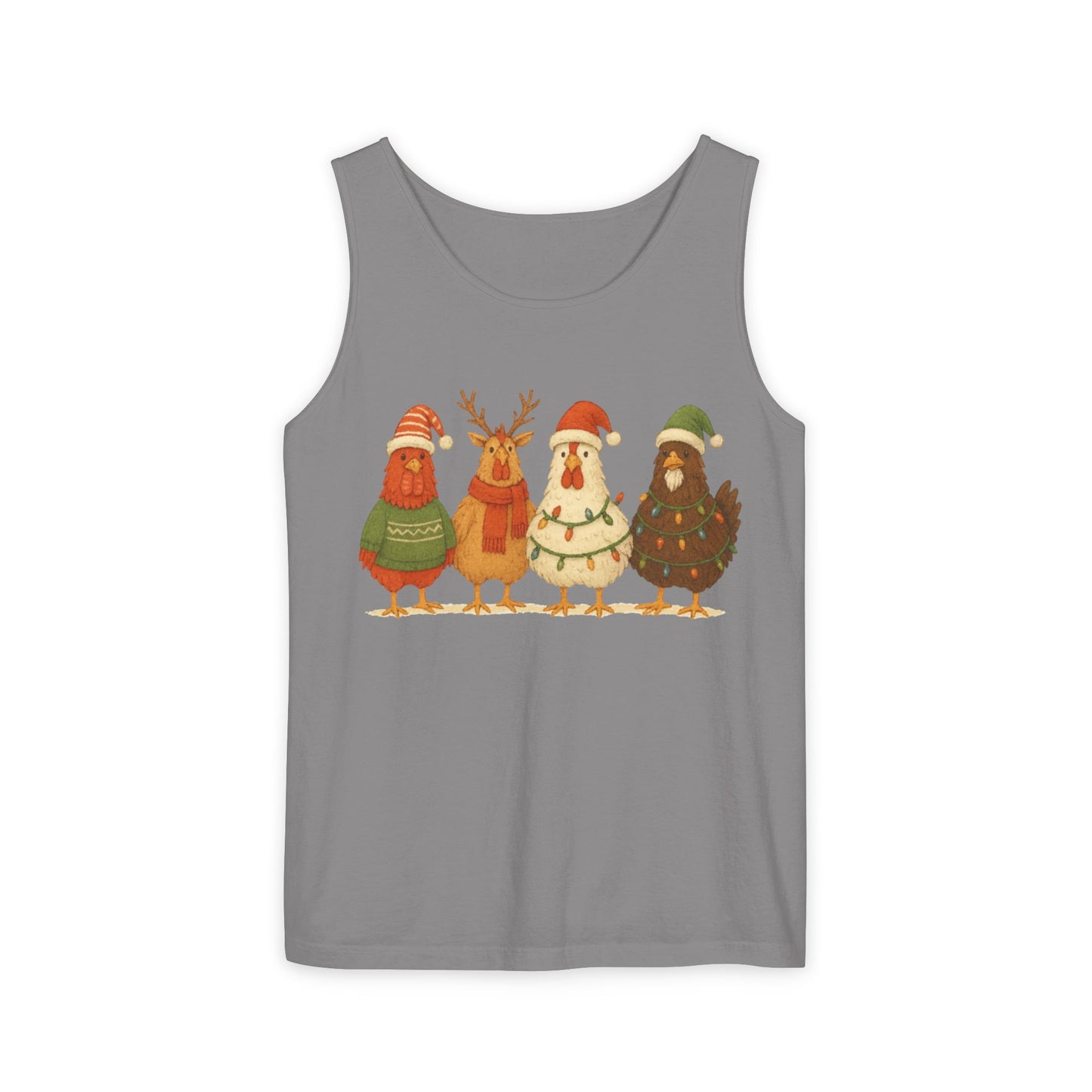 Holiday Bird Tank Top - Cute Christmas Chickens in Sweaters & Santa Hats