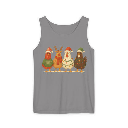 Holiday Bird Tank Top - Cute Christmas Chickens in Sweaters & Santa Hats