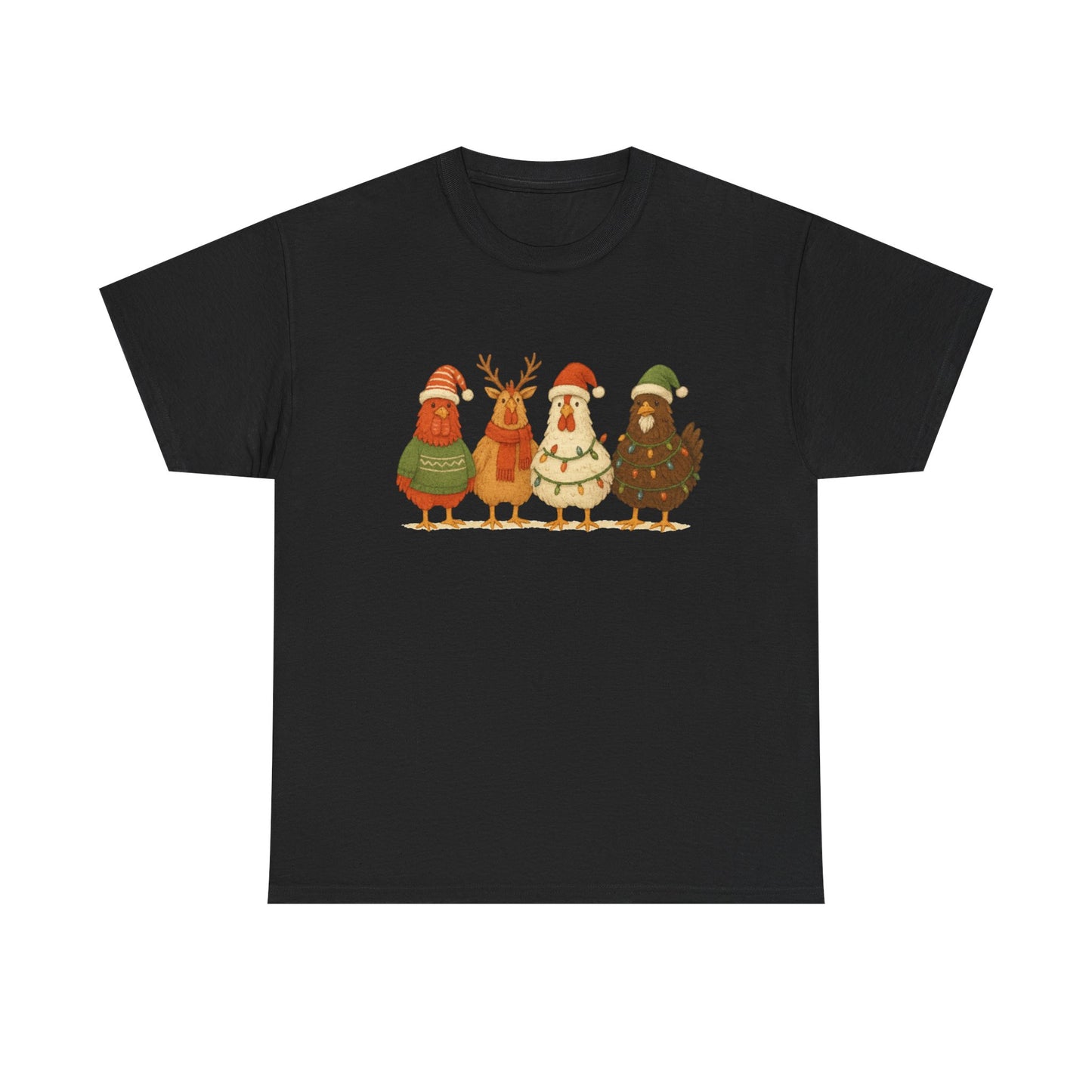 Christmas Chickens Holiday T‑Shirt — Festive Farmyard Birds in Santa Hats