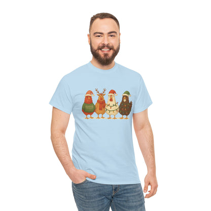 Christmas Chickens Holiday T‑Shirt — Festive Farmyard Birds in Santa Hats