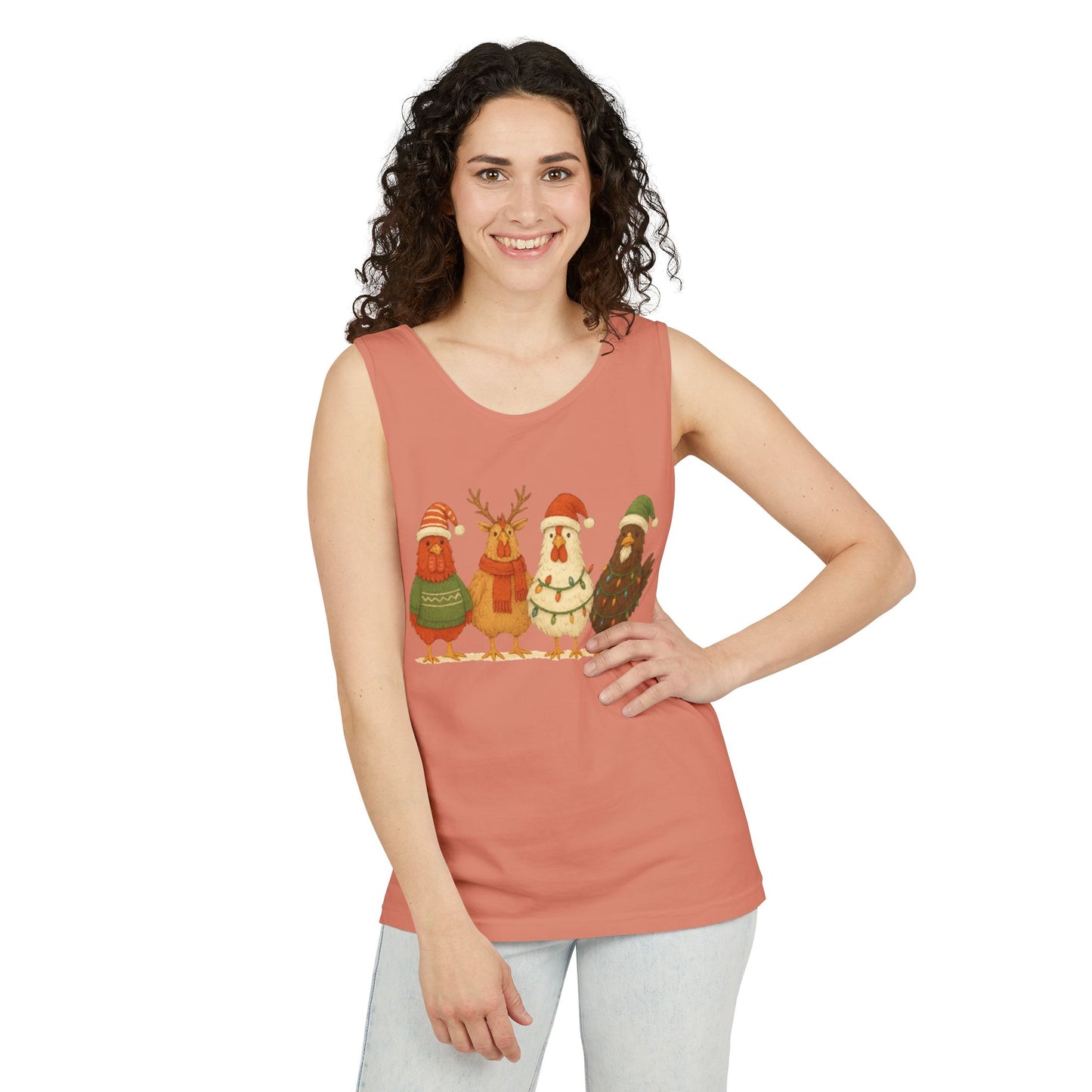 Holiday Bird Tank Top - Cute Christmas Chickens in Sweaters & Santa Hats