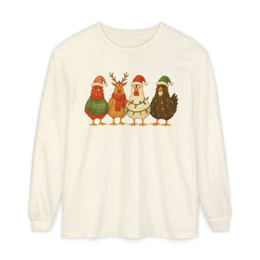 Christmas Birds Long Sleeve T-Shirt — Cute Holiday Chickens in Sweaters