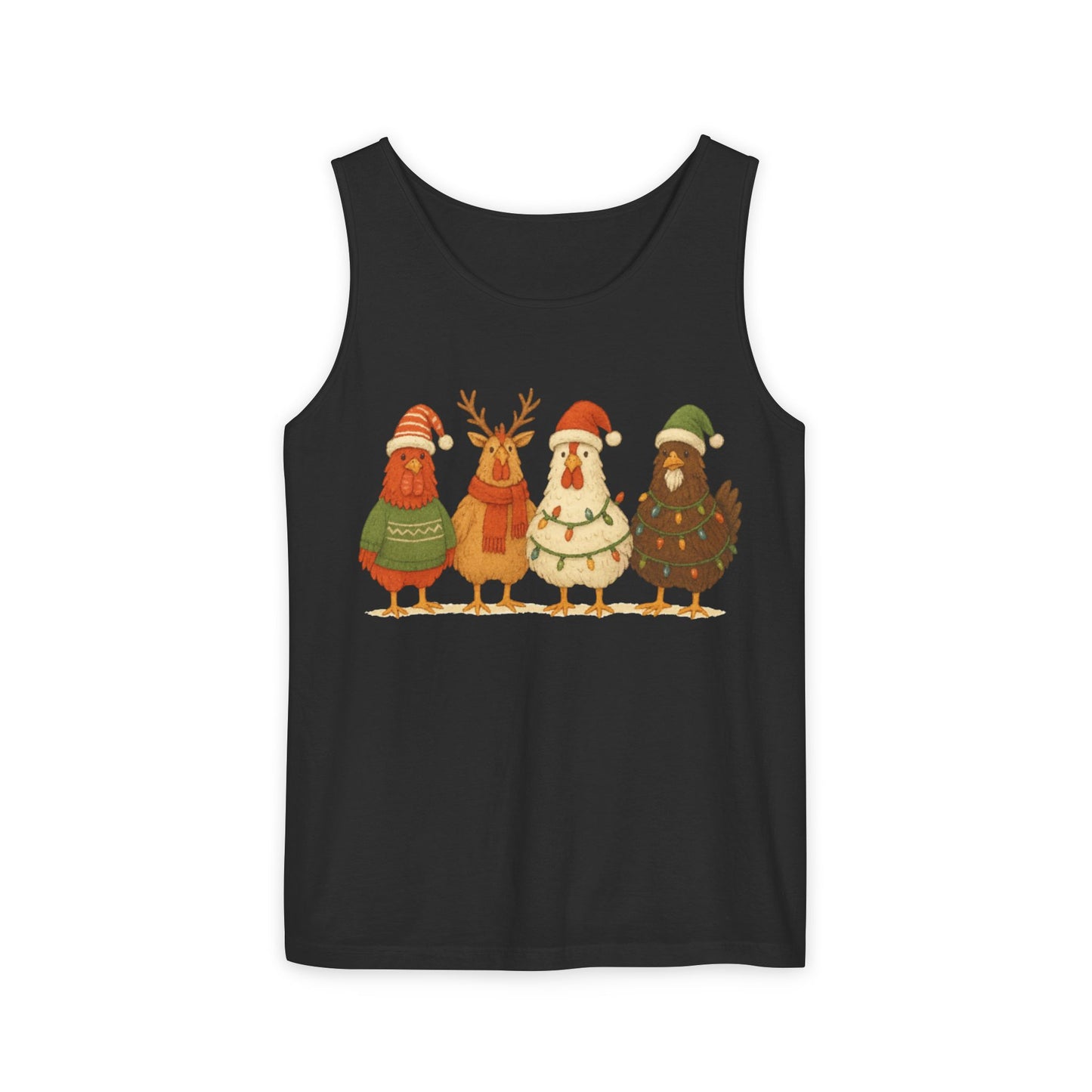 Holiday Bird Tank Top - Cute Christmas Chickens in Sweaters & Santa Hats
