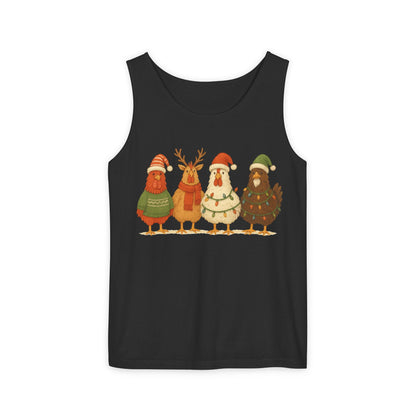 Holiday Bird Tank Top - Cute Christmas Chickens in Sweaters & Santa Hats