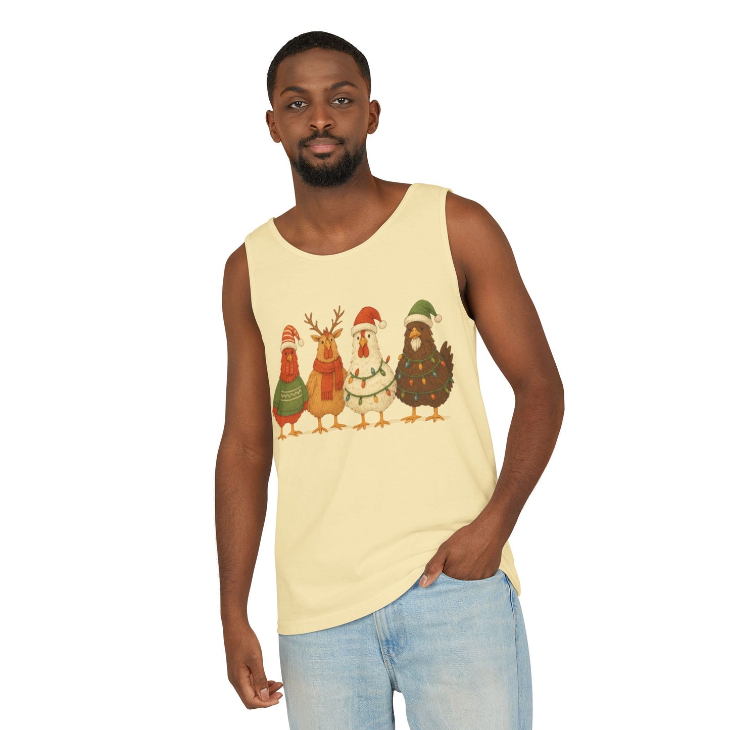 Holiday Bird Tank Top - Cute Christmas Chickens in Sweaters & Santa Hats