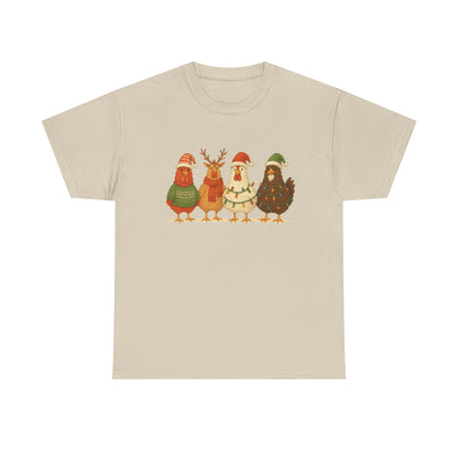Christmas Chickens Holiday T‑Shirt — Festive Farmyard Birds in Santa Hats