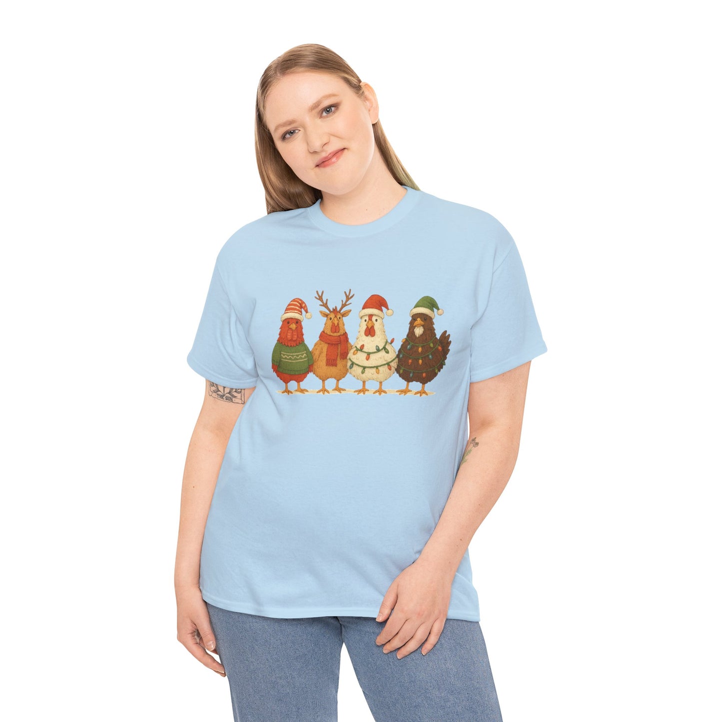 Christmas Chickens Holiday T‑Shirt — Festive Farmyard Birds in Santa Hats