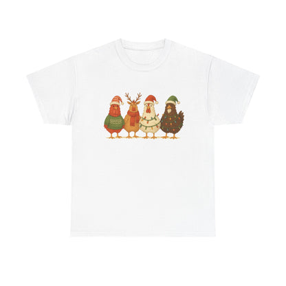 Christmas Chickens Holiday T‑Shirt — Festive Farmyard Birds in Santa Hats