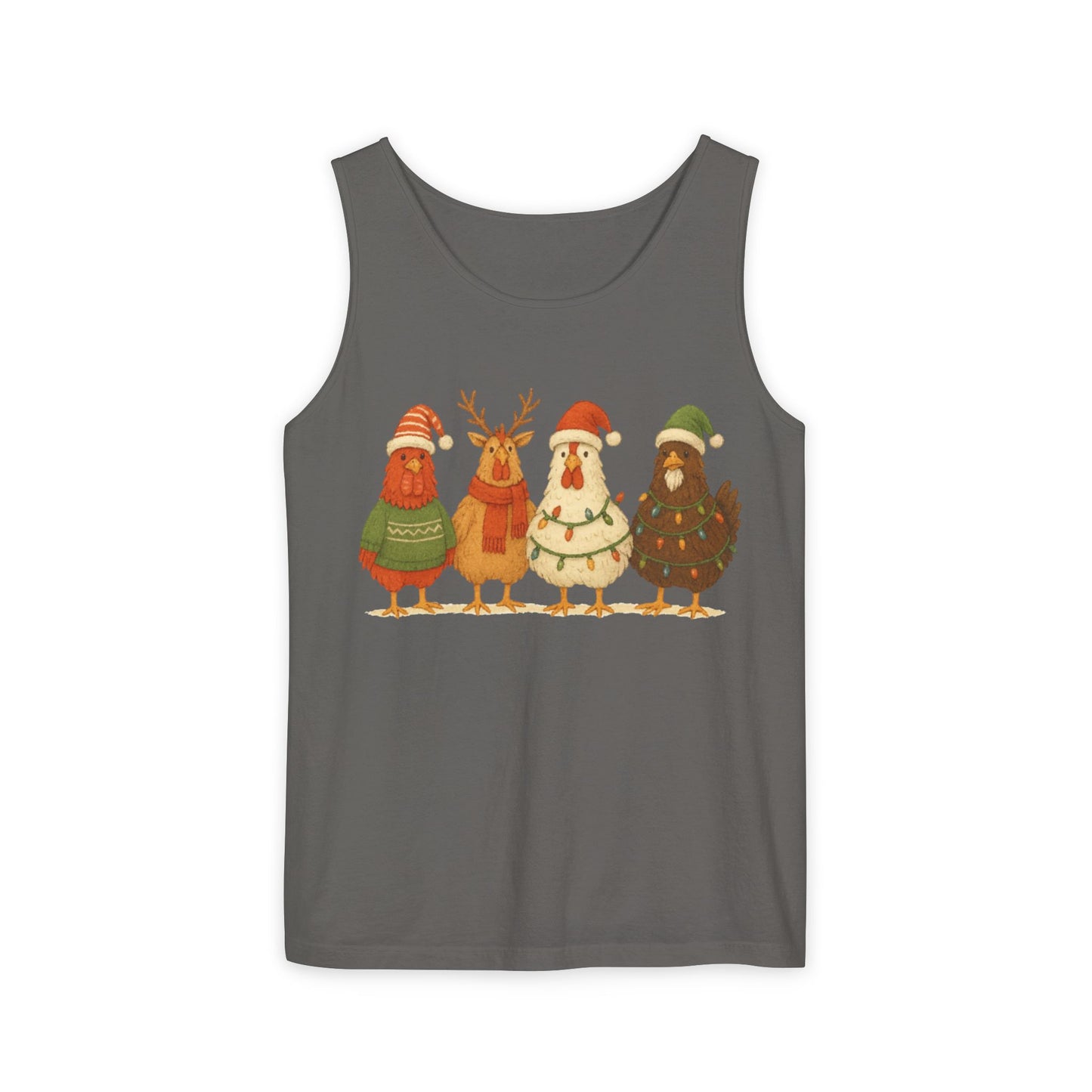 Holiday Bird Tank Top - Cute Christmas Chickens in Sweaters & Santa Hats