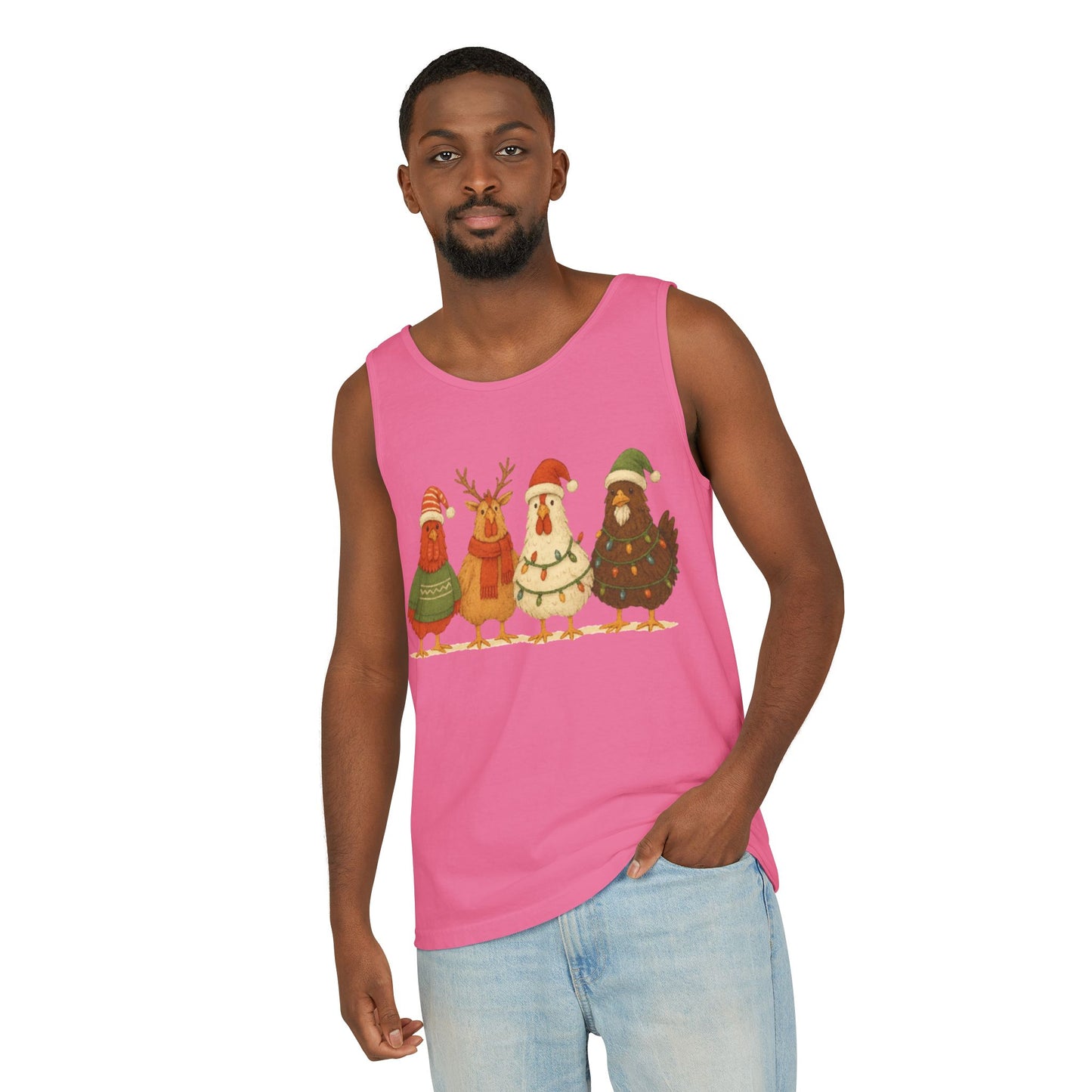 Holiday Bird Tank Top - Cute Christmas Chickens in Sweaters & Santa Hats