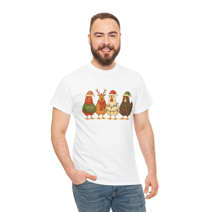 Christmas Chickens Holiday T‑Shirt — Festive Farmyard Birds in Santa Hats