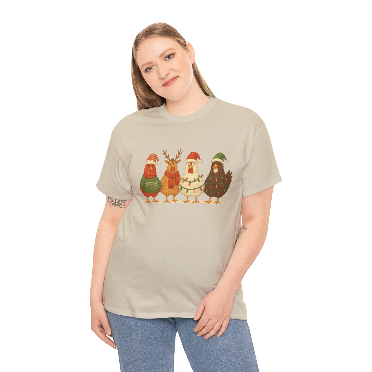 Christmas Chickens Holiday T‑Shirt — Festive Farmyard Birds in Santa Hats