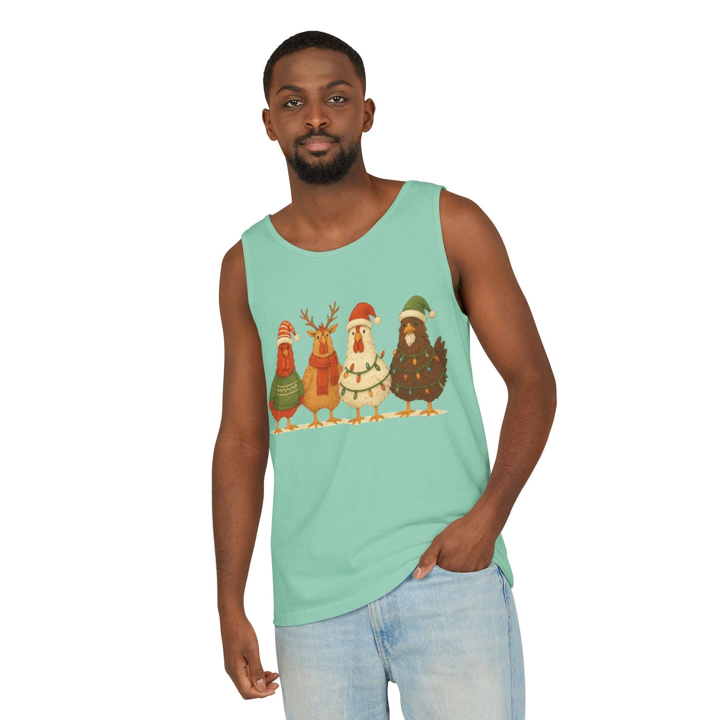 Holiday Bird Tank Top - Cute Christmas Chickens in Sweaters & Santa Hats