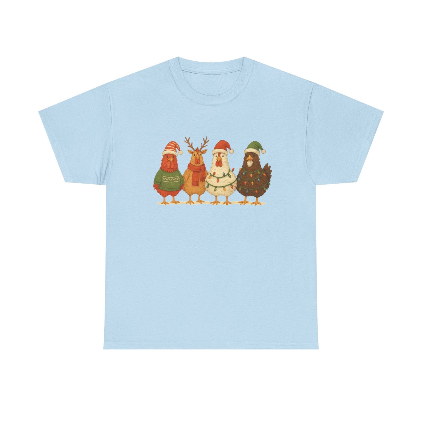 Christmas Chickens Holiday T‑Shirt — Festive Farmyard Birds in Santa Hats