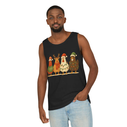 Holiday Bird Tank Top - Cute Christmas Chickens in Sweaters & Santa Hats
