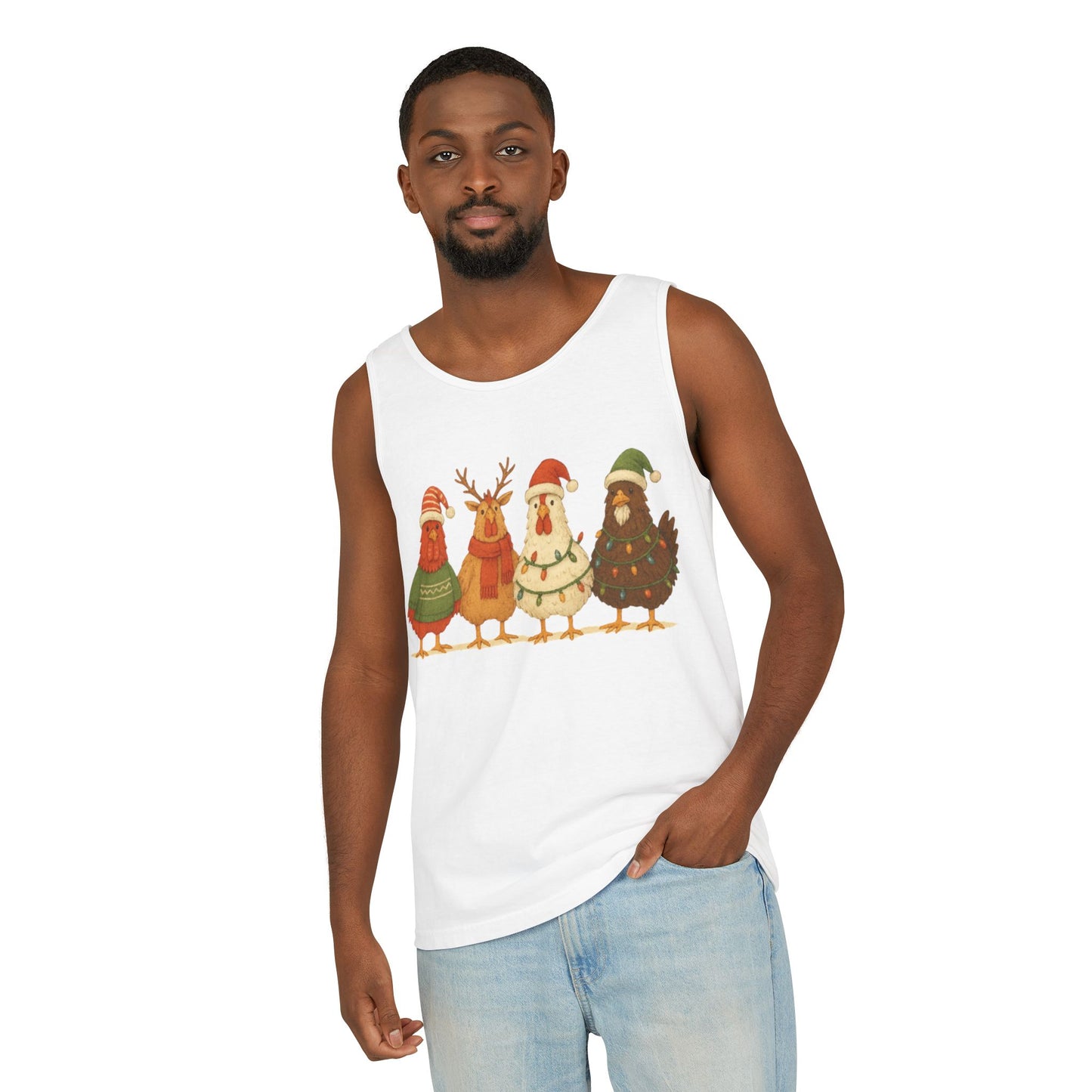 Holiday Bird Tank Top - Cute Christmas Chickens in Sweaters & Santa Hats