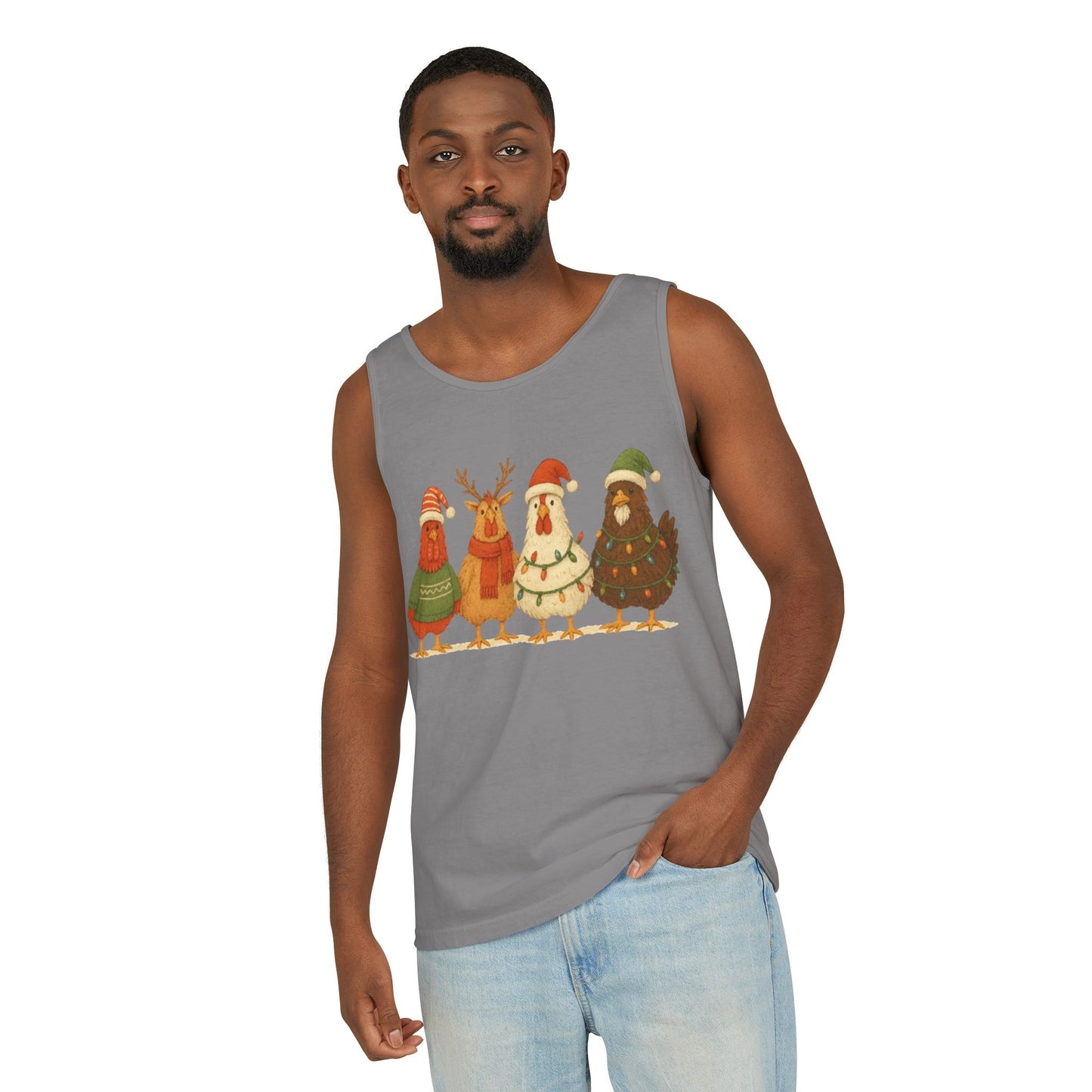 Holiday Bird Tank Top - Cute Christmas Chickens in Sweaters & Santa Hats