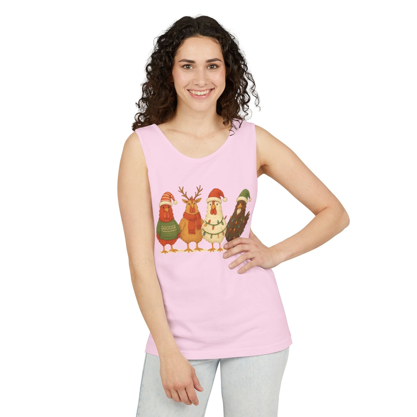Holiday Bird Tank Top - Cute Christmas Chickens in Sweaters & Santa Hats