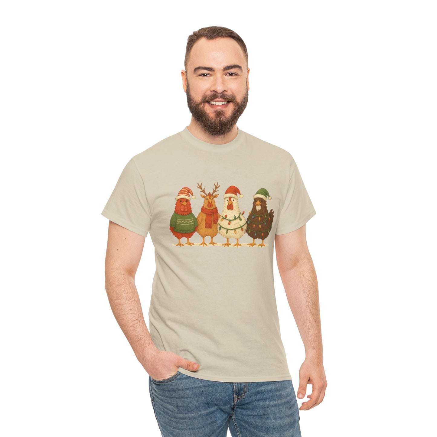 Christmas Chickens Holiday T‑Shirt — Festive Farmyard Birds in Santa Hats