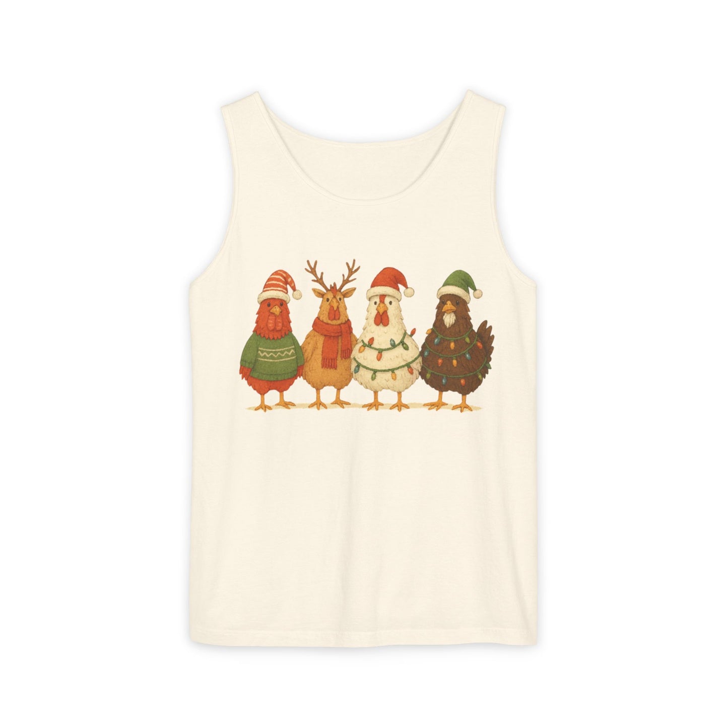 Holiday Bird Tank Top - Cute Christmas Chickens in Sweaters & Santa Hats