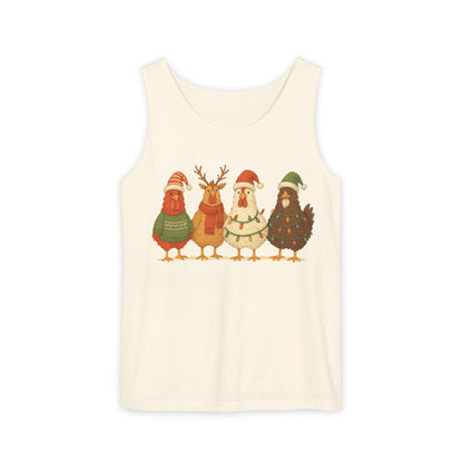 Holiday Bird Tank Top - Cute Christmas Chickens in Sweaters & Santa Hats