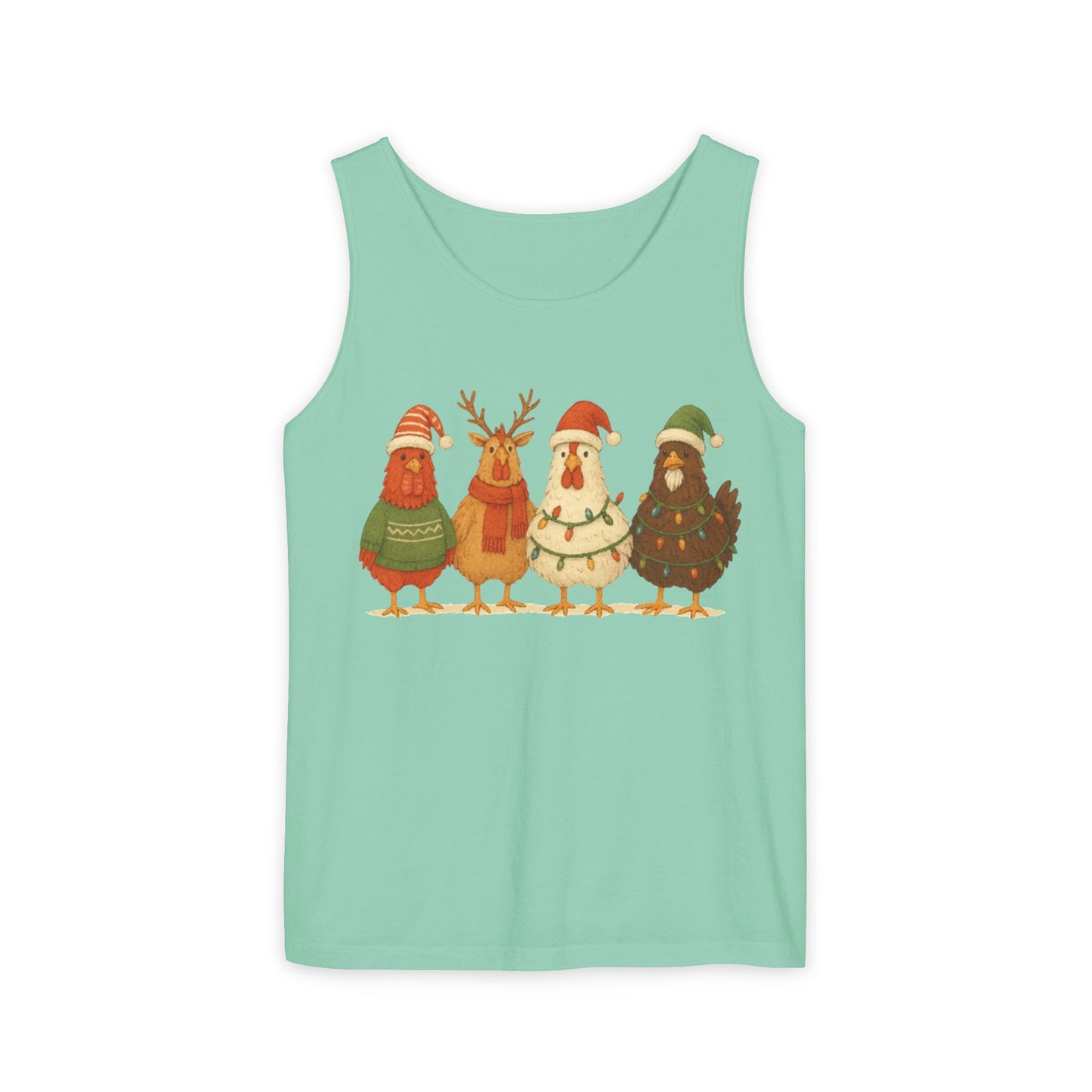Holiday Bird Tank Top - Cute Christmas Chickens in Sweaters & Santa Hats