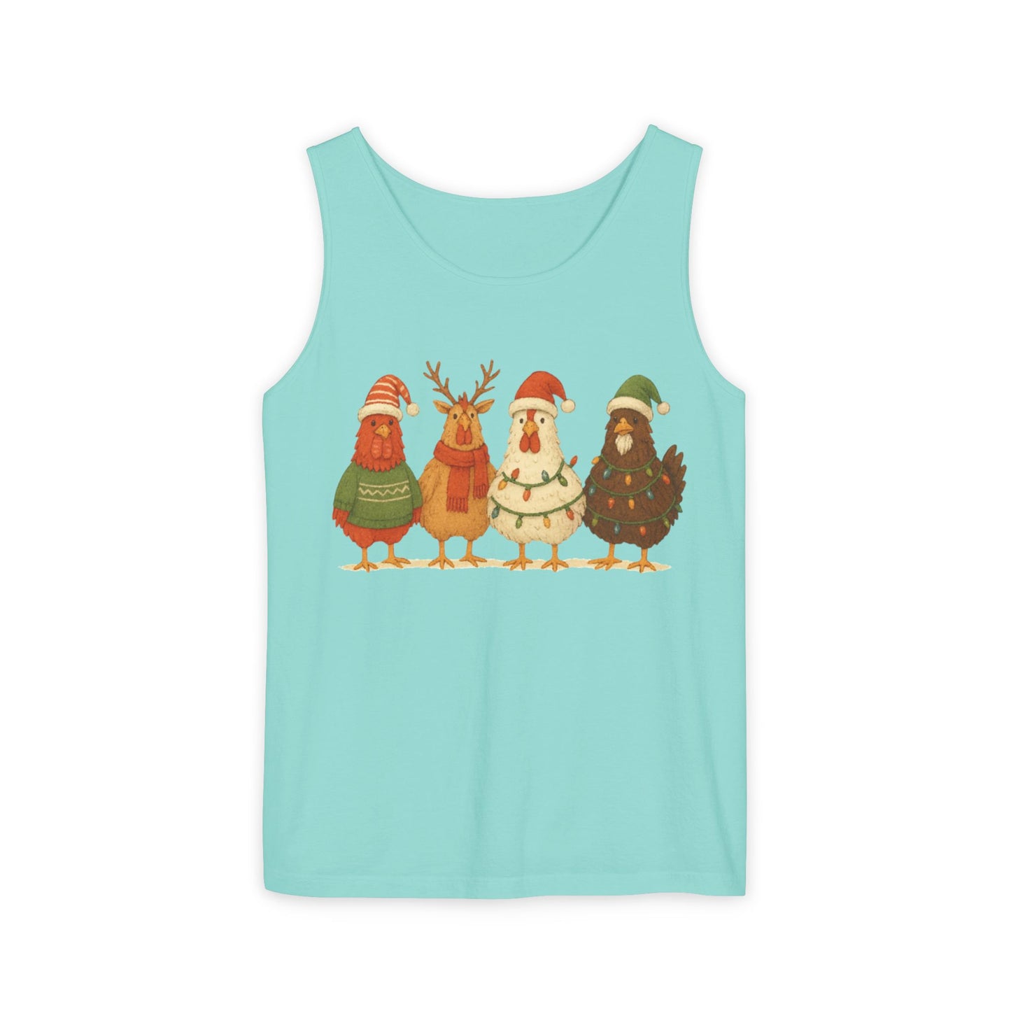 Holiday Bird Tank Top - Cute Christmas Chickens in Sweaters & Santa Hats