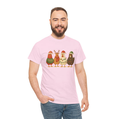 Christmas Chickens Holiday T‑Shirt — Festive Farmyard Birds in Santa Hats
