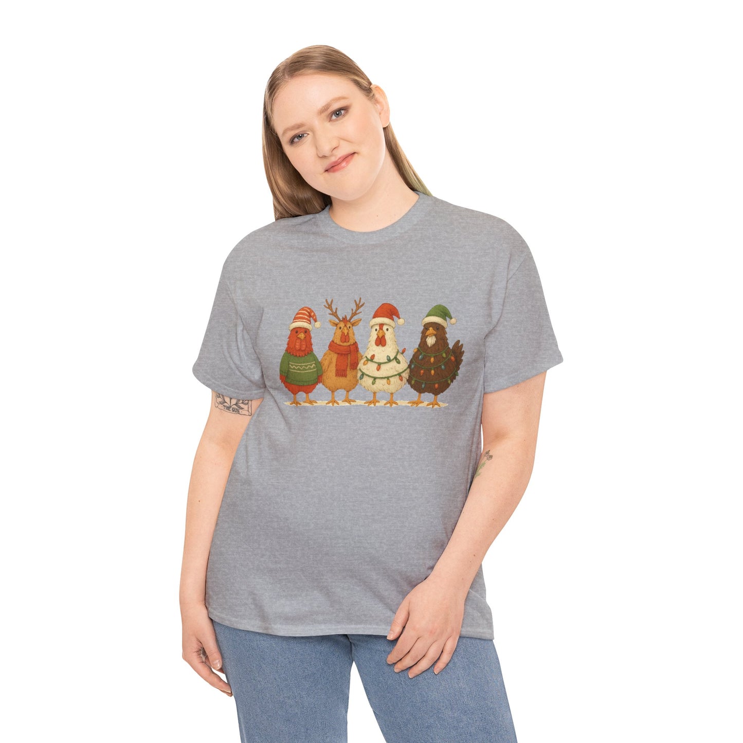 Christmas Chickens Holiday T‑Shirt — Festive Farmyard Birds in Santa Hats