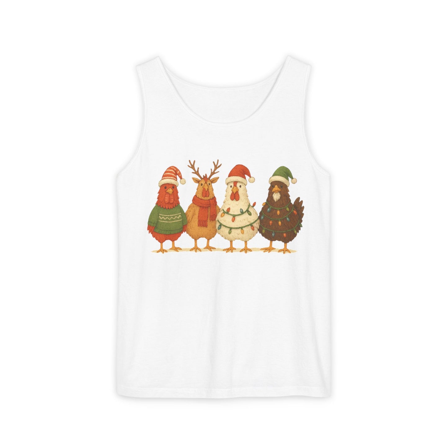 Holiday Bird Tank Top - Cute Christmas Chickens in Sweaters & Santa Hats